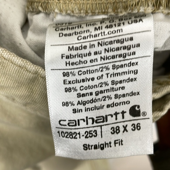 Carhartt Mens 38-36 Double Knee Staight Fit 5 Pocket Beige Relax Fit Work Pants - Picture 8 of 9